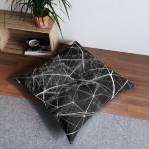 Mesmerizing sharp monochrome lines intersecting tufted floor pillow