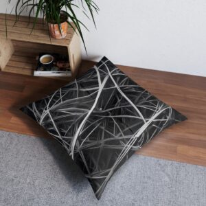 Complex pattern of intersecting monochrome lines tufted floor pillow