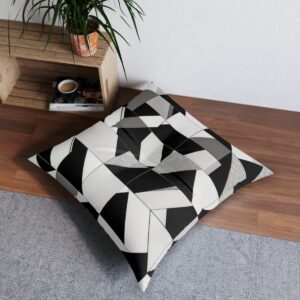 Bold geometric black and white skewed rectangles tufted floor pillow