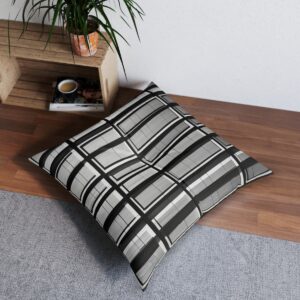 Contemporary black and white skewed grid tufted floor pillow