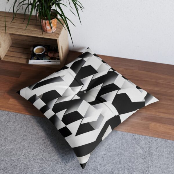 Alternating black and white skewed rectangles tufted floor pillow