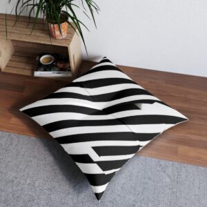 Dynamic black and white rectangle pattern tufted floor pillow