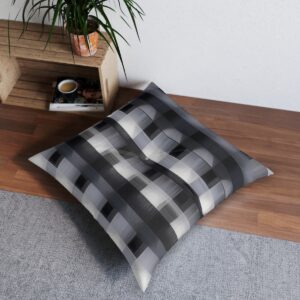 Modern elegance moiré pattern tufted floor pillow with interlacing gray squares