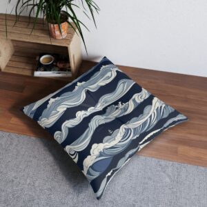 Cresting waves tufted floor pillow with oceanic design