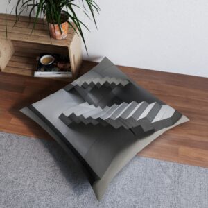 Optical illusion staircase design tufted floor pillow in gray tones