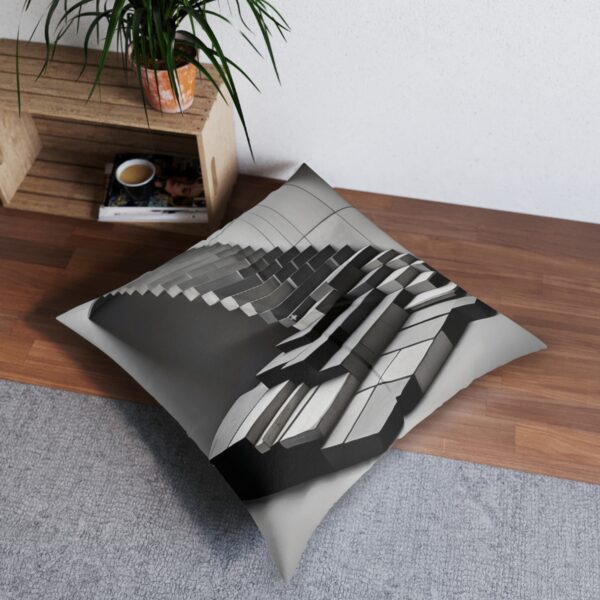 Architectural staircase illusion in gradients of gray tufted floor pillow