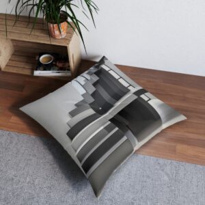 Gray rectangular block staircase illusion tufted floor pillow