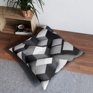 Three-dimensional chic tufted floor pillow with engaging cube array