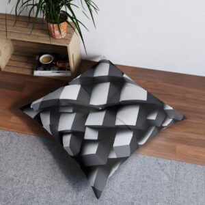 Cubist mirage tufted floor pillow with three-dimensional cube pattern