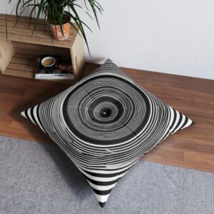 Concentric elegance tufted floor pillow with monochrome design