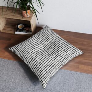 Crosshatch cozy tufted floor pillow with delicate black square grid