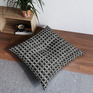 Geometric lattice charm tufted floor pillow with muted black squares