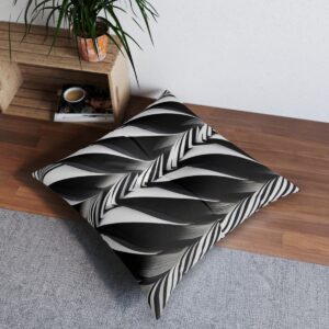 Angular waves patterned tufted floor pillow in black and white