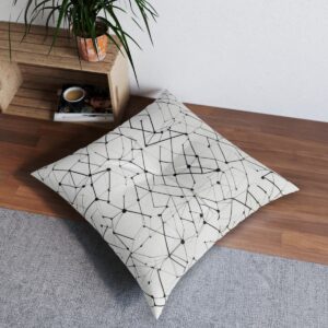 Linear Intrigue Floor Pillow with network of intersecting lines on white