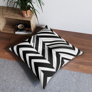 Black and white chevron tufted floor pillow