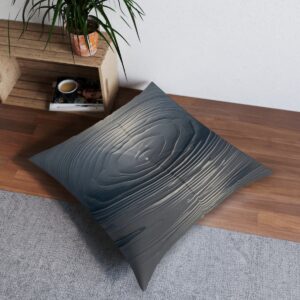 Lunar Gleam tufted floor pillow with reflective wood grain pattern