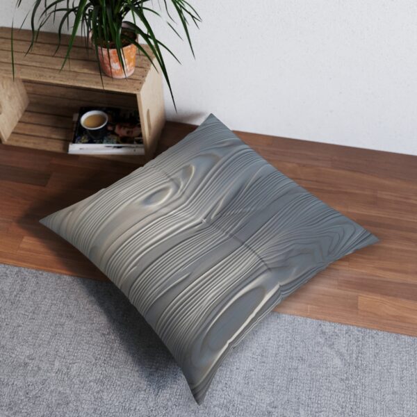 Tranquil moonlight floor pillow with silvery wood grain pattern