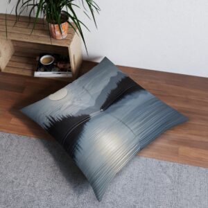 Midnight reflections floor pillow with silvery sheen wood grain pattern