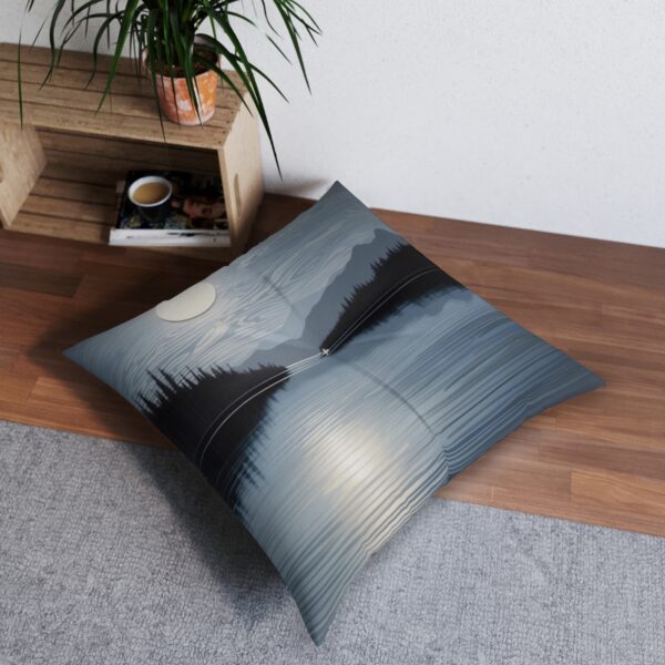 Midnight reflections floor pillow with silvery sheen wood grain pattern