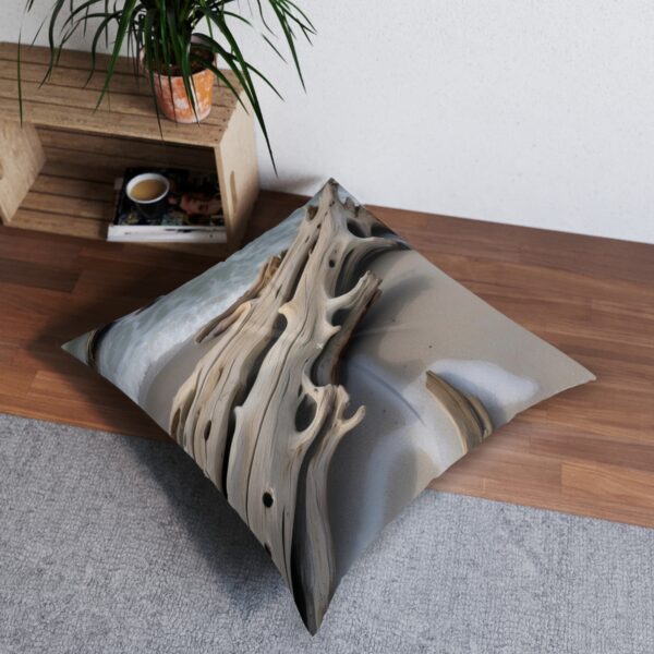 Abstract beauty coastal whispers floor pillow with enigmatic driftwood lines