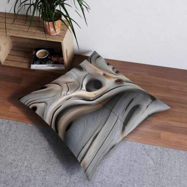 Sculptural beauty driftwood contour floor pillow with ocean-weathered lines