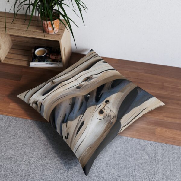 Coastal tranquility driftwood mirage floor pillow with striking lines