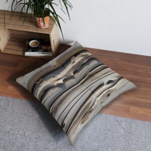 Seaswept driftwood texture floor pillow with coastal charm