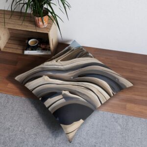 Driftwood-inspired floor pillow with close-up texture design