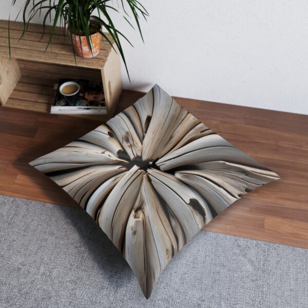 Driftwood texture floor pillow with weathered wood design