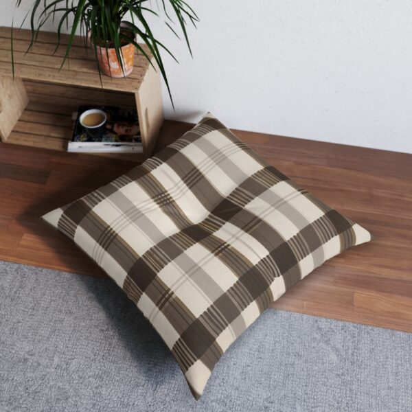 Neutral check floor pillow in taupe and cream