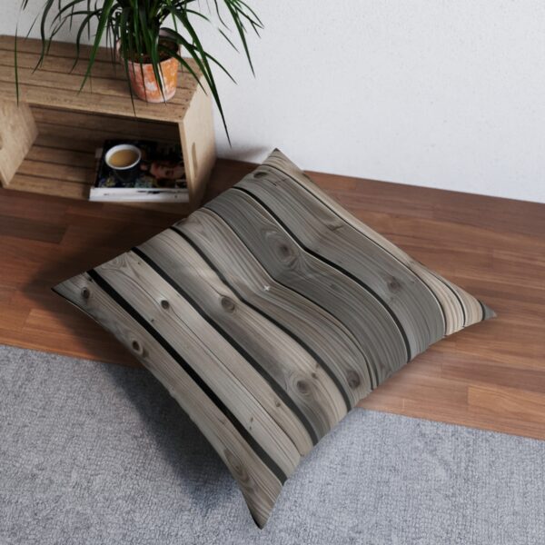 Serene wooden plank pattern tufted floor pillow