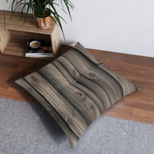 Realistic wooden plank motif tufted floor pillow