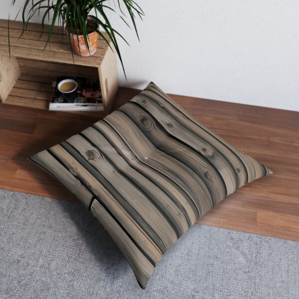 Lifelike wooden plank print tufted floor pillow