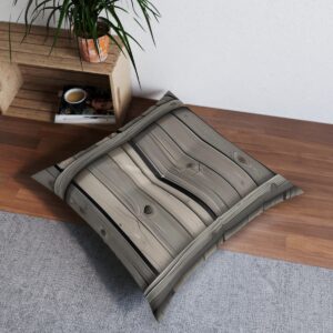 Rustic weathered wooden planks tufted floor pillow