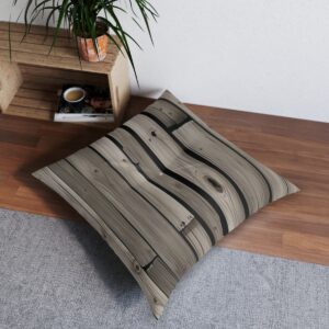 Weathered wooden fence design tufted floor pillow