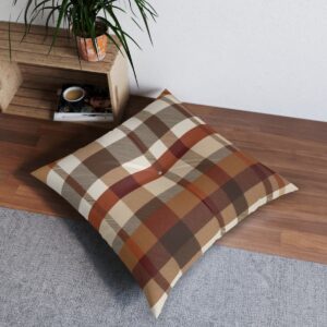 Autumnal browns and creams plaid tufted floor pillow