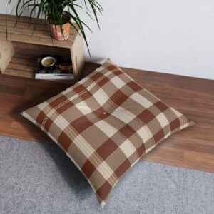 Classic chocolate and tan plaid tufted floor pillow