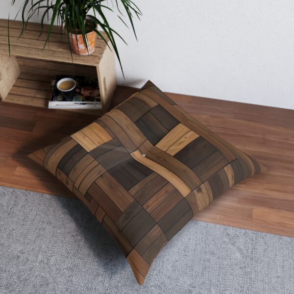 Plush sophisticated wood inlay tufted floor pillow