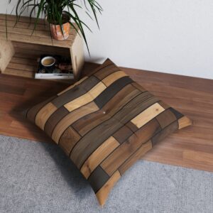 Modern natural wood inlay tufted floor pillow