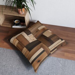 Natural wood colors geometric tufted floor pillow