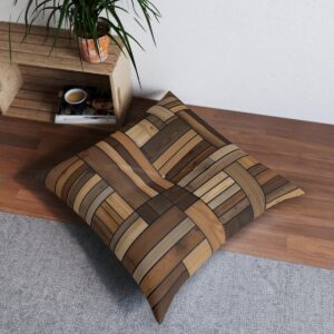 Elegant wood inlay pattern tufted floor pillow