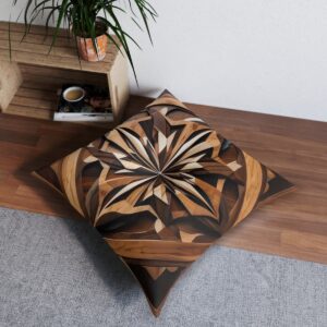 Intricate wood inlay design tufted floor pillow