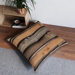 Unique tufted floor pillow with realistic wooden plank design