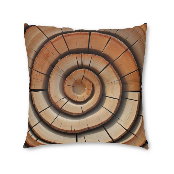 Soft square pillow with mesmerizing tree ring spiral in tan and brown