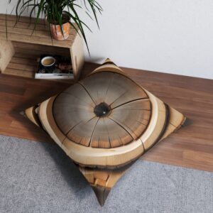 Detailed graphic tree log cross-section tufted floor pillow