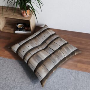 Cabin architecture inspired weathered wooden shingles pattern floor pillow