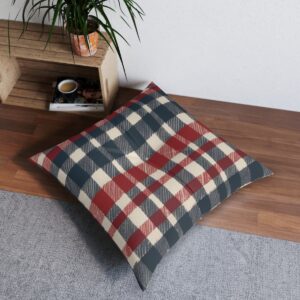 Timeless plaid design tufted floor pillow in rich earthy tones