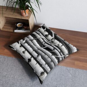 Timeless birch bark pattern tufted floor pillow in a cozy setting