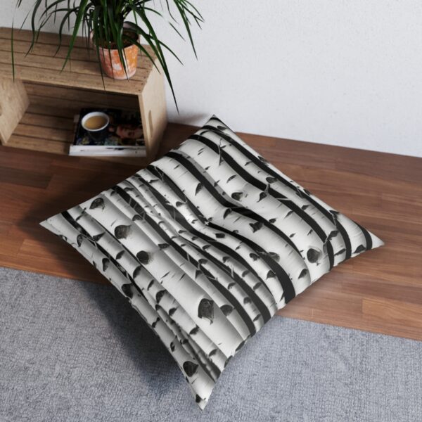 Detailed monochromatic birch bark pattern tufted floor pillow