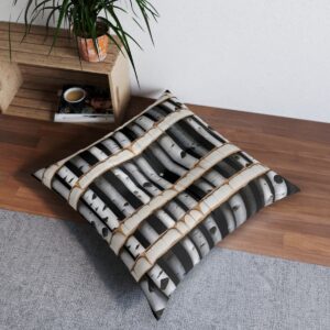 Birch trunk pattern tufted floor pillow in interior